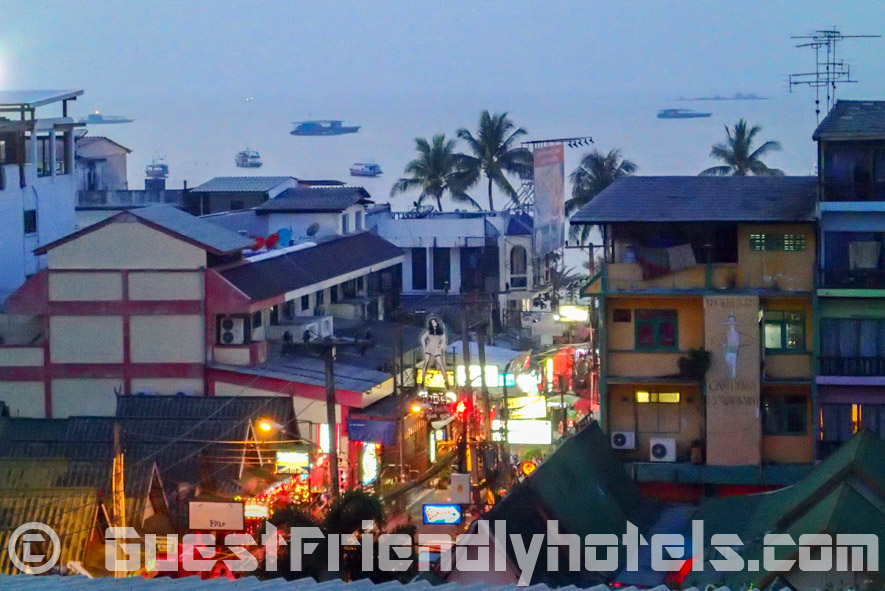 Looking at the heavily laden with beer bars Soi 7 from my Balcony in the Eastiny Seven Hotel