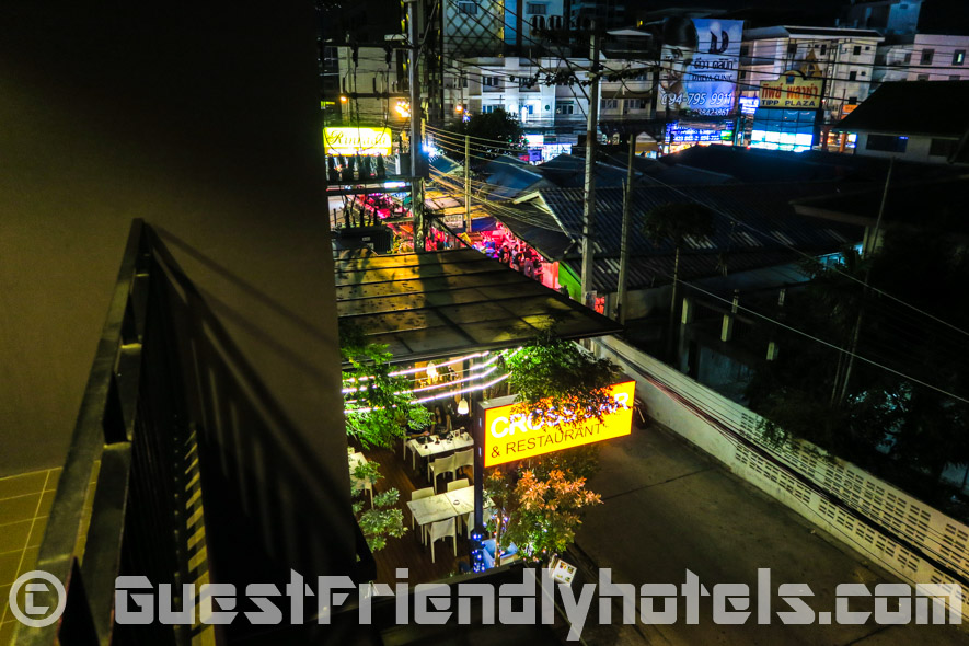 Looking out from the small balcony overlooking Soi 10 in Page 10 Hotel