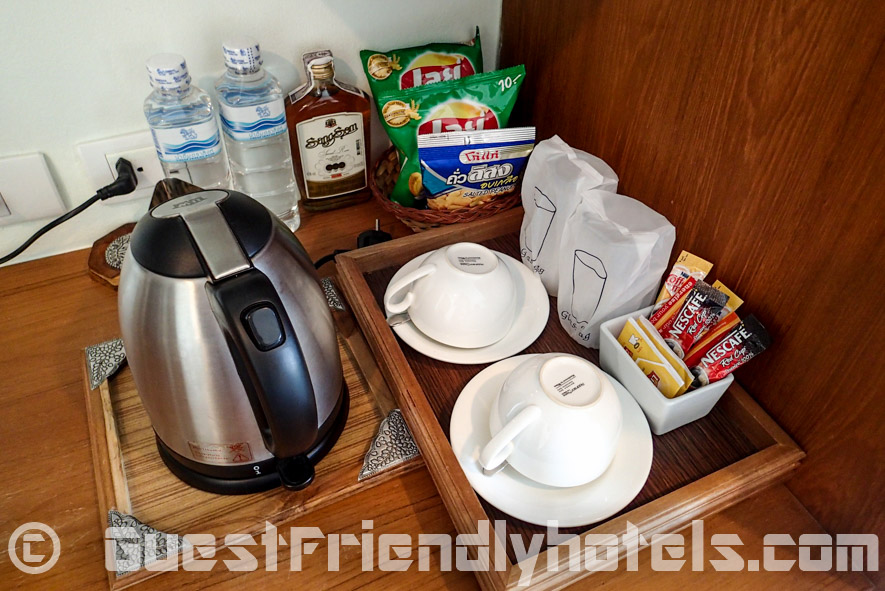 Morning coffee and tea making facilities inside my room at the Chambre Patong