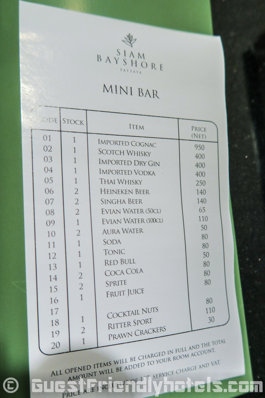 The tag price of room mini-bar items at the Siam Bayshore Resort is quite expensive