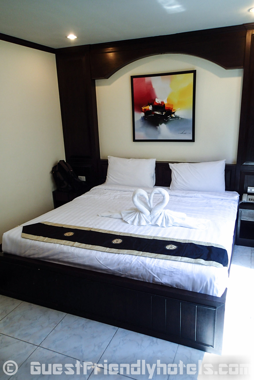 View of my superior room bed in White Patong Hotel in Phuket