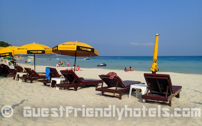 Private loungers reserved for guest along at the beach