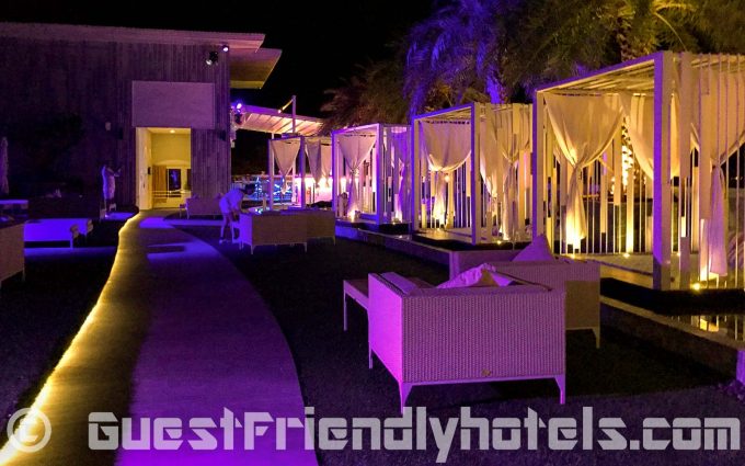 rooftop lounge area at night